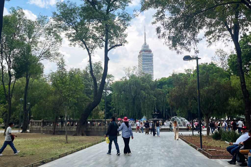 View of Torre Latinoamerica from Alameda Central in Mexico City