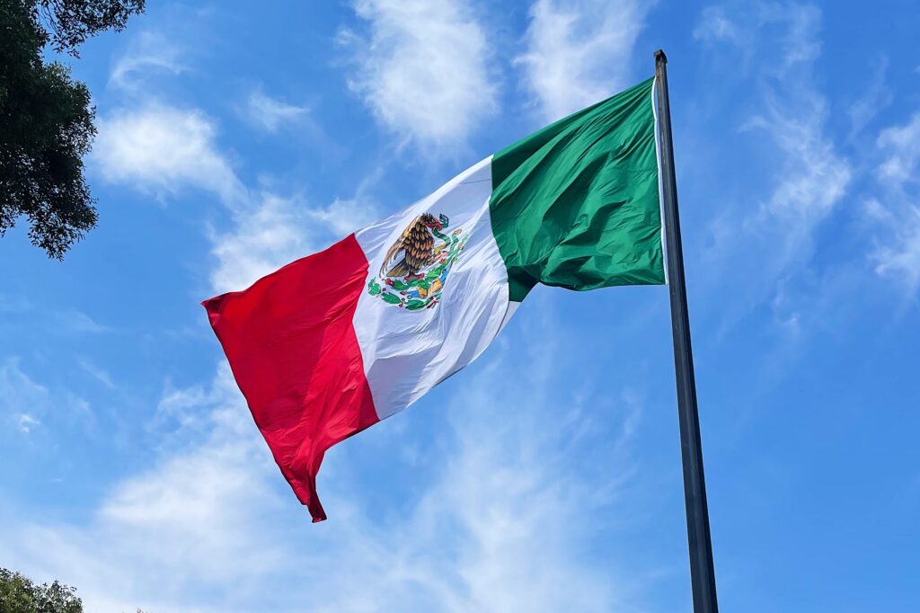 Mexican Flag flies over Mexico City at the National Museum of Anthhropology