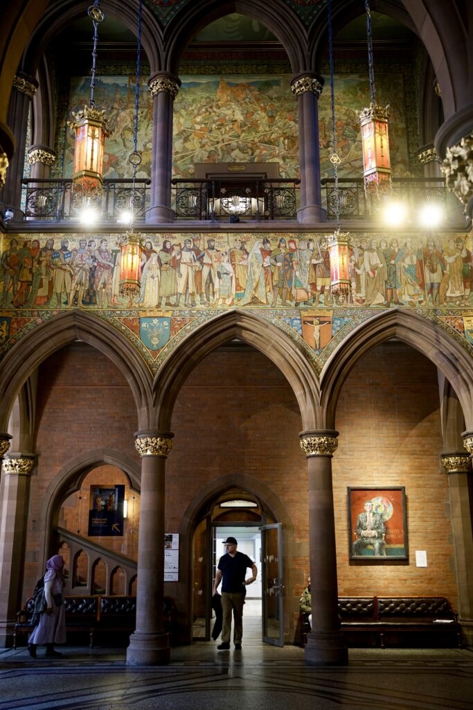 A colorful and ornate gothic interior of a museum