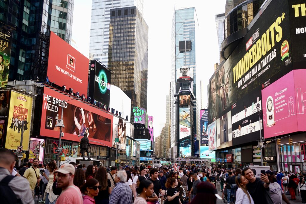 The billboards and people in Times Square, New York City