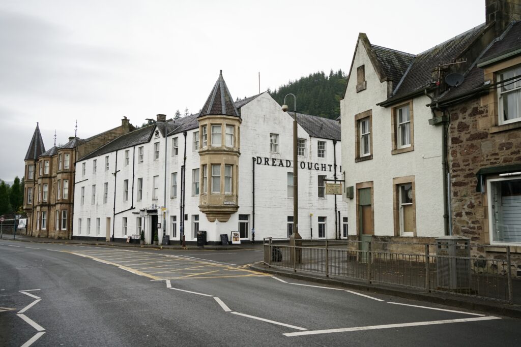 The main street of a small town in Scotland