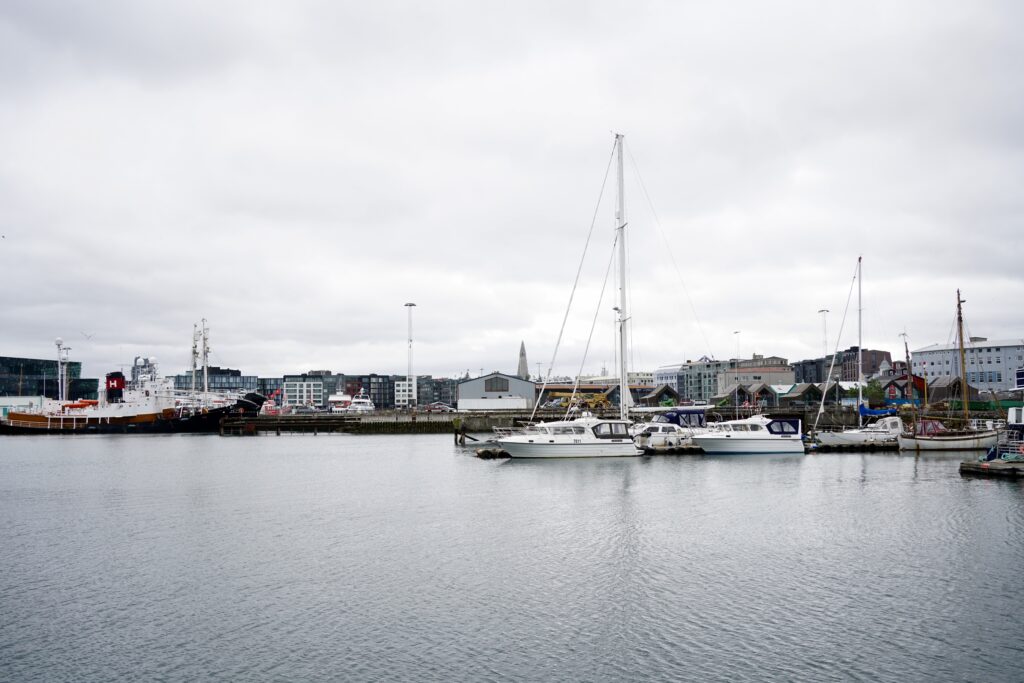 Boats on the water in the Reykjavík harbor