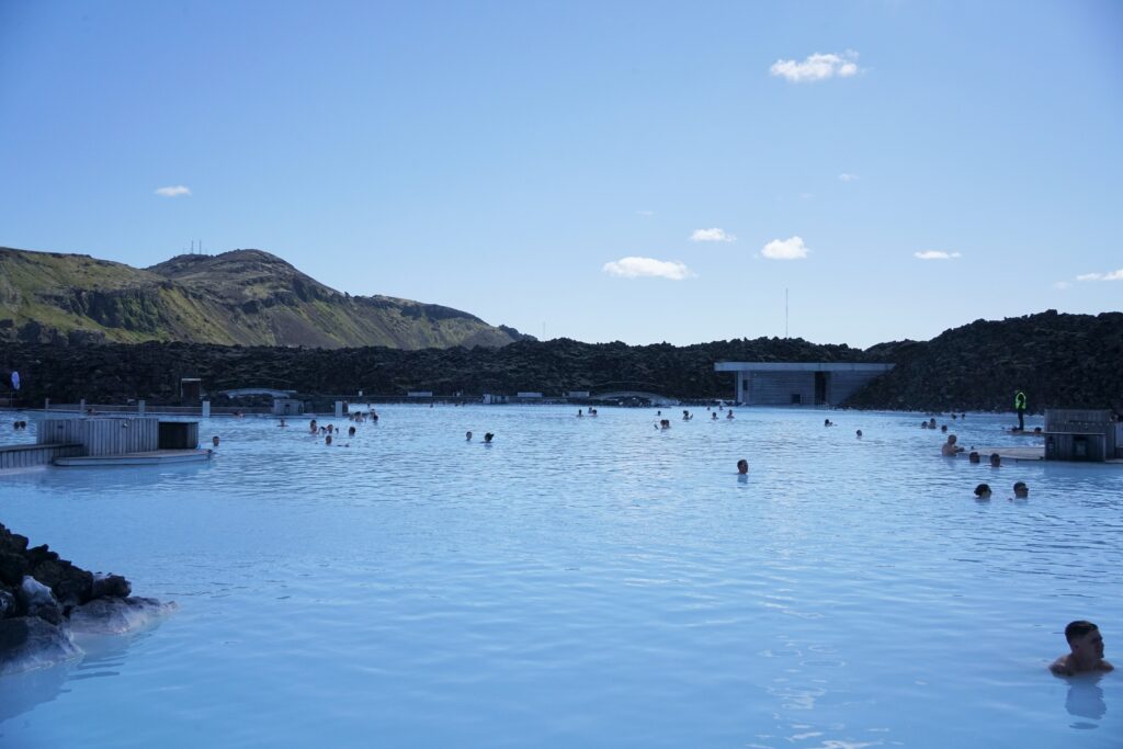 People bathing in the Blue Lagoon in Iceland