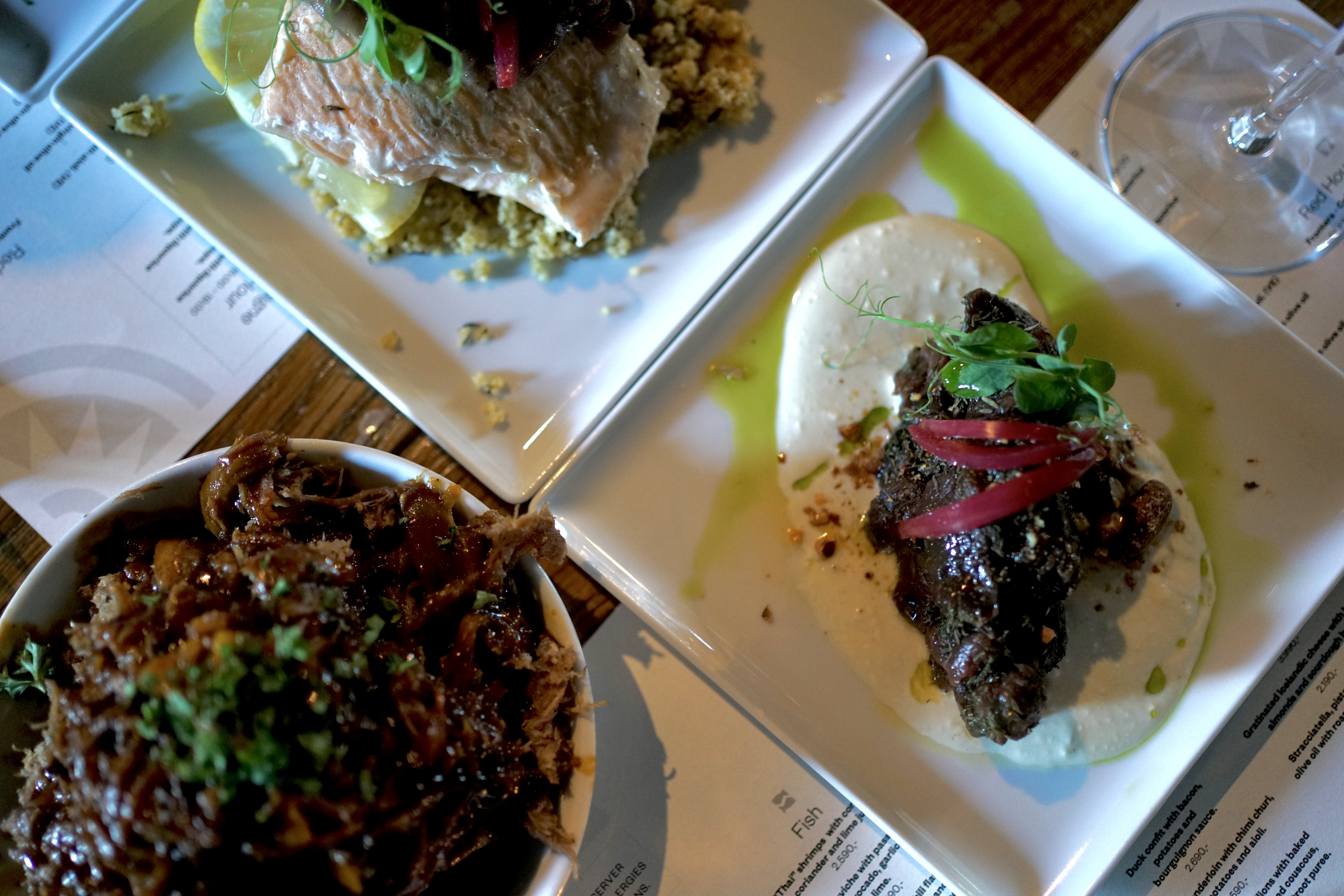 three plates of food