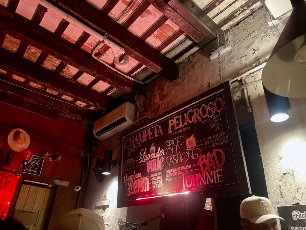 The drinks menu on the wall at La Factoria in Viejo San Juan