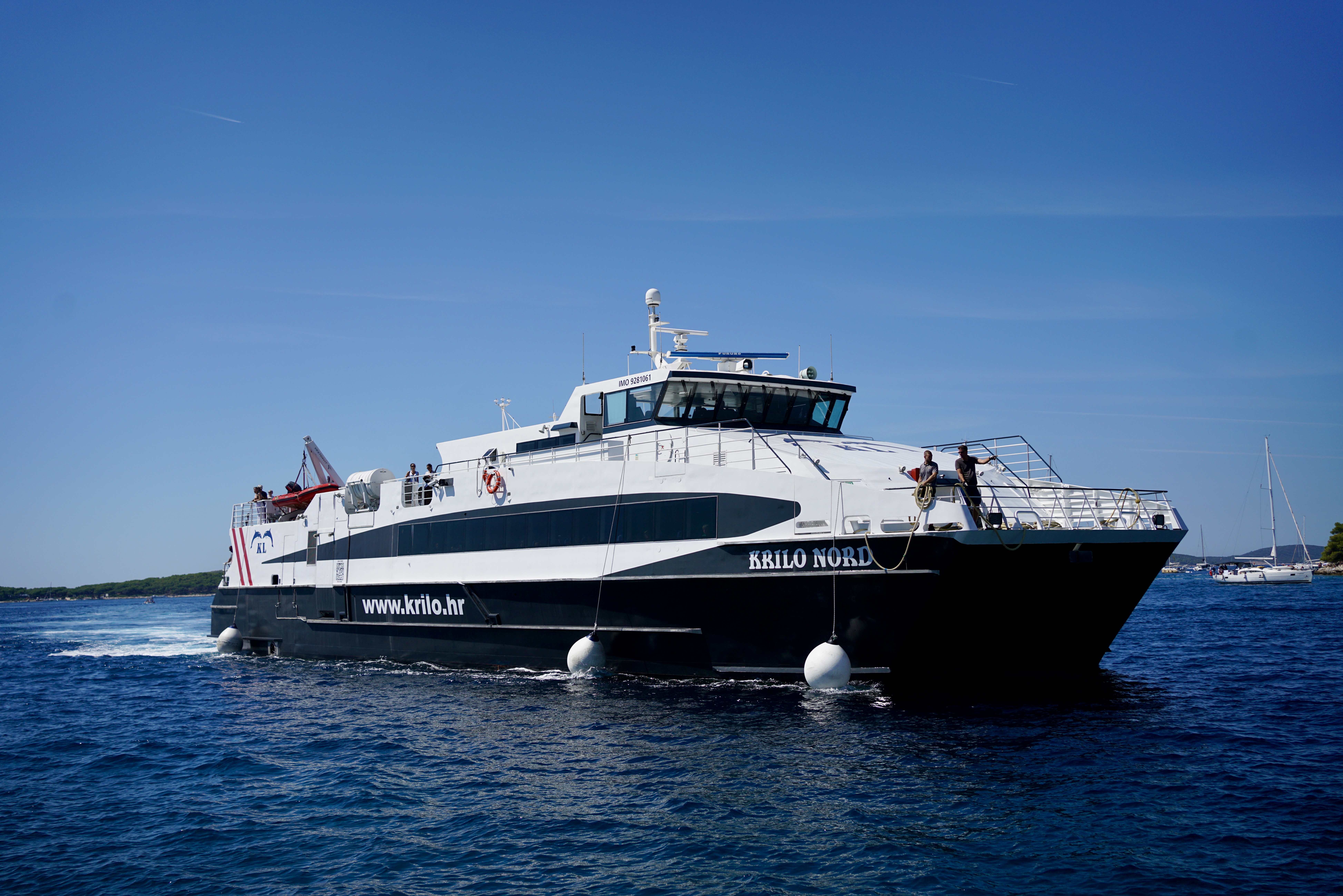A ferry on the blue ocean